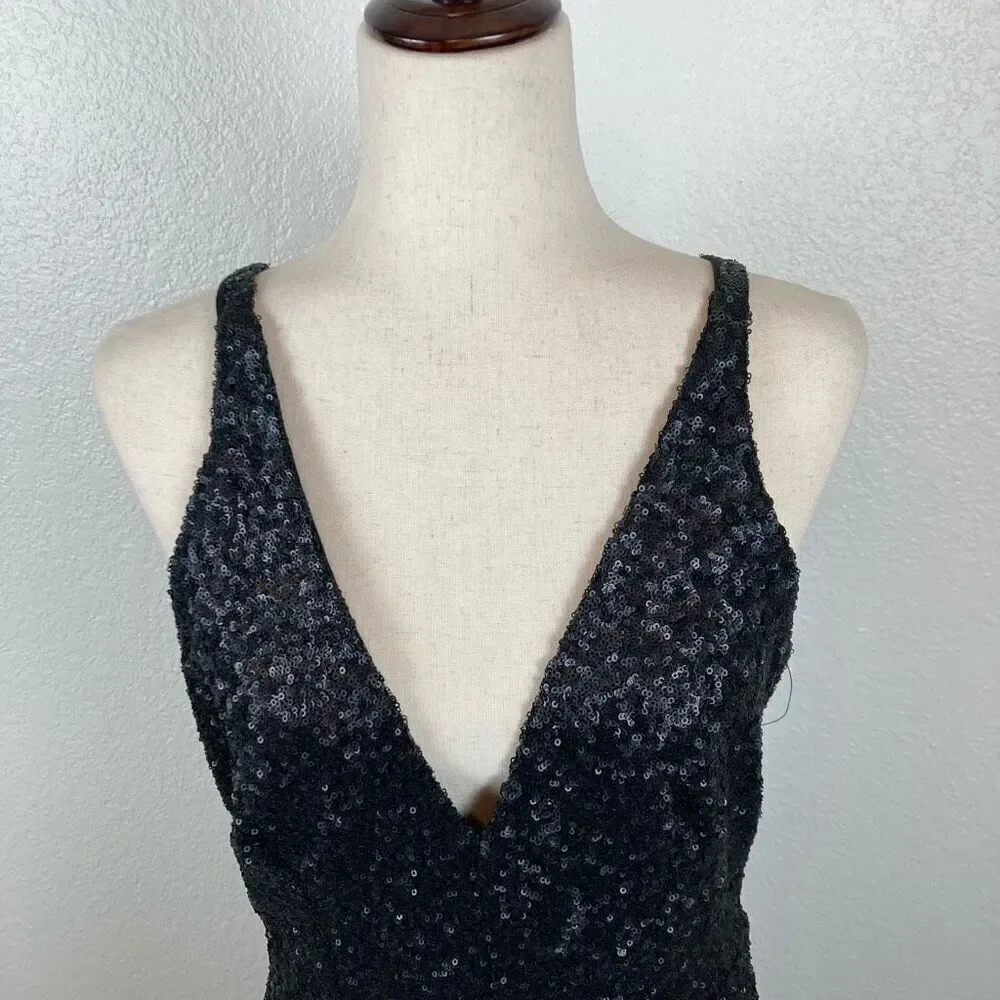 Dress The Population black sequin sheath maxi  long dress womens size L Mob Wife